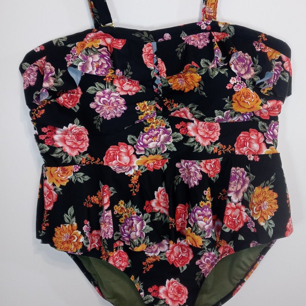 Women's One Piece Swim Suit Sz 3X Removable Adjustable Straps Full Coverage cups
